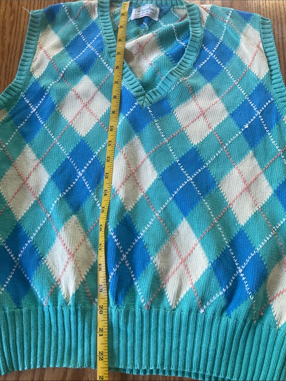 Vintage Benetton 80’s Argyle Sweater Vest Preppy Y2K Nerdy Retro Sz M? - Picture 5 of 6